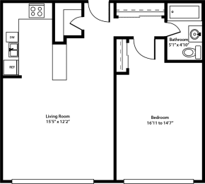 1 bed, 1 bath, 629 sqft, $1,388