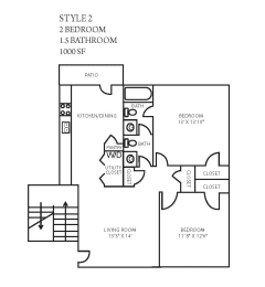 2 beds, 1.5 baths, 1,000 sqft, $1,373