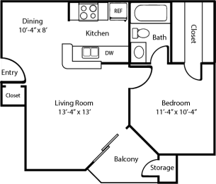 1 bed, 1 bath, 521 sqft, $850