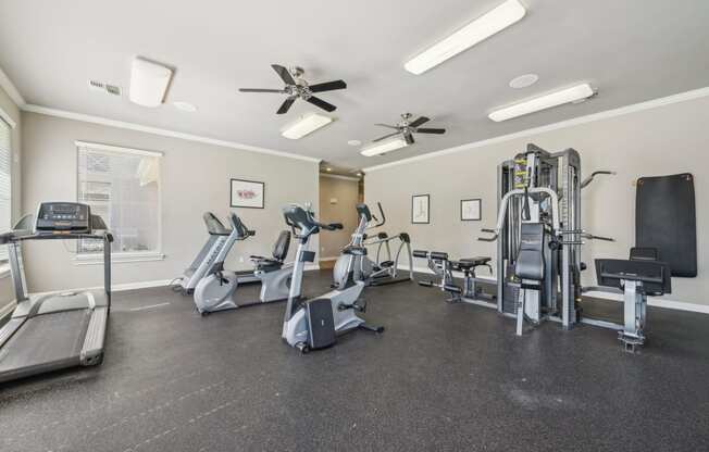 the gym with cardio equipment at the preserve at greatstone