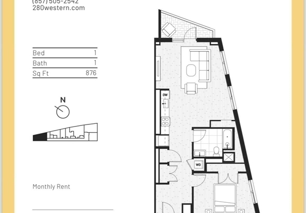1 bed, 1 bath, 876 sqft, $3,900, Unit 401