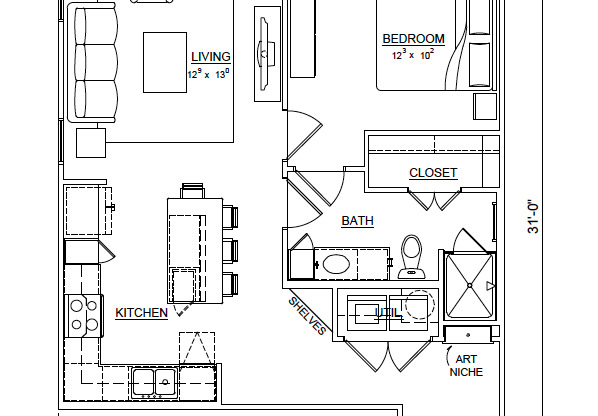 1 bed, 1 bath, 722 sqft, $1,999