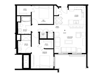 2 beds, 2 baths, 994 sqft, $1,714