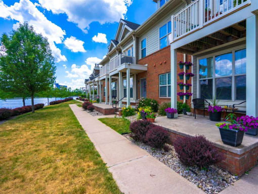 Close up view of private porch with view view of lawn overlooking the Genesee River