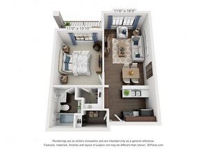 1 bed, 1 bath, 600 sqft, $2,105
