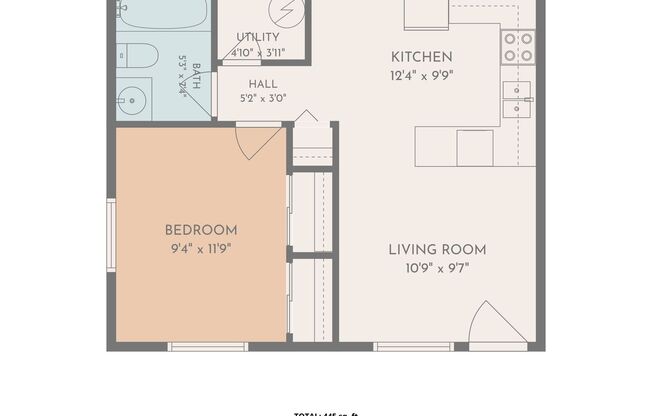 1 bed, 1 bath, 445 sqft, $895, Unit Unit U