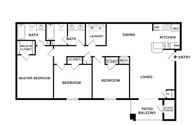 3 beds, 2 baths, 1,176 sqft, $1,525, Unit I-310