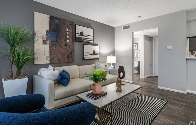 Spacious living room with accent wall