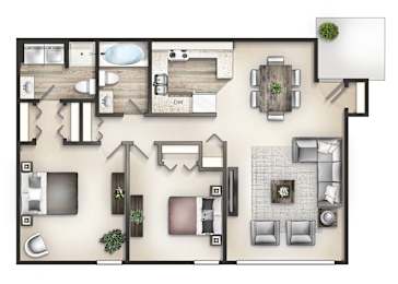 2 beds, 2 baths, 1,050 sqft, $1,068