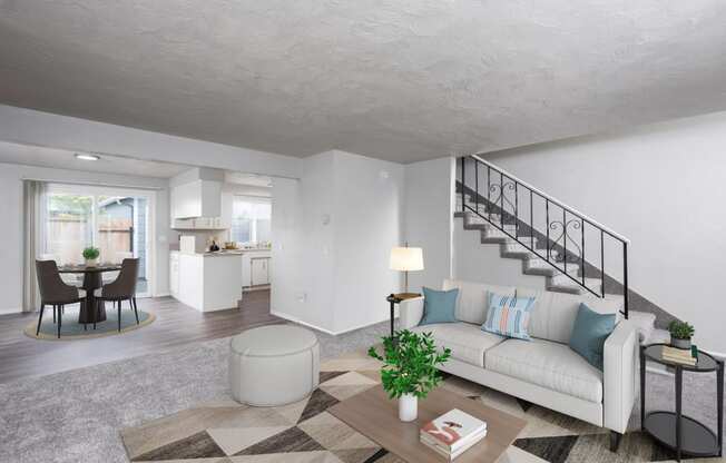 a living room with a couch and a table