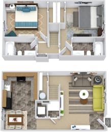 2 beds, 2 baths, 954 sqft, $1,525