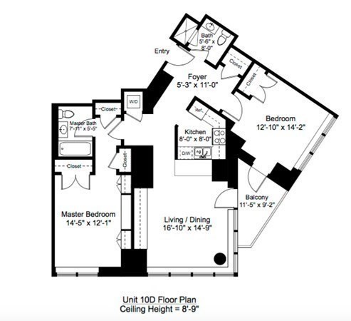 2 beds, 2 baths, 1,087 sqft, $9,500, Unit 10D