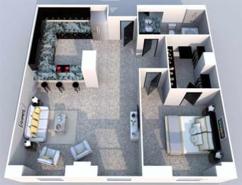 1 bedroom 1 bathroom Floor plan Z at The Equitable Building, Des Moines, IA