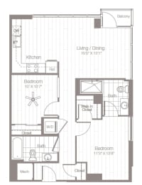 2 beds, 2 baths, 884 sqft, $2,661