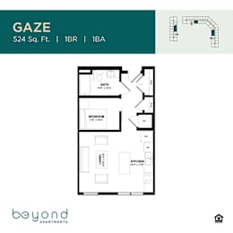 Studio, 1 bath, 524 sqft, $1,325