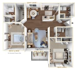 2 beds, 2 baths, 1,076 sqft, $1,727