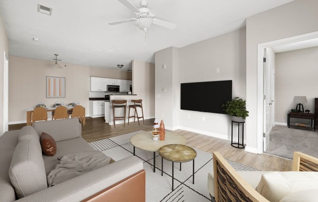 a living room with a couch and a table