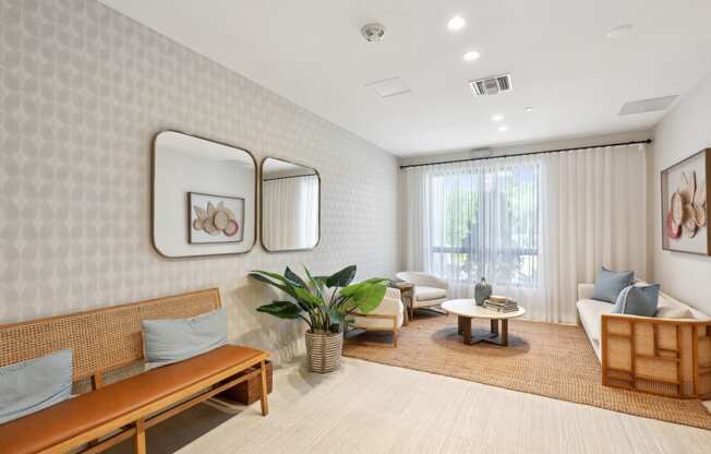 Zen Suites benches and couches in the waiting area at Westgate on University in Lauderhill, FL