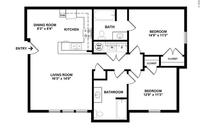 2 beds, 2 baths, 1,005 sqft, $1,293