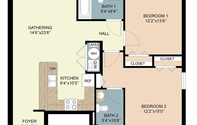 2 beds, 2 baths, 957 sqft, $1,870, Unit 1-206