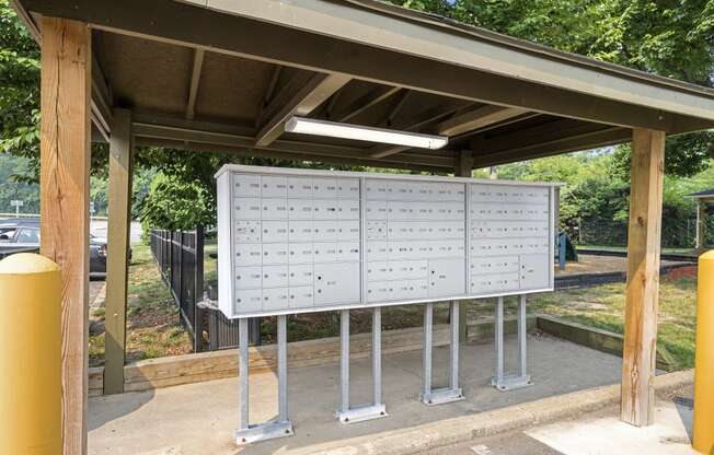 the lockers are stored under the roof of the shelter