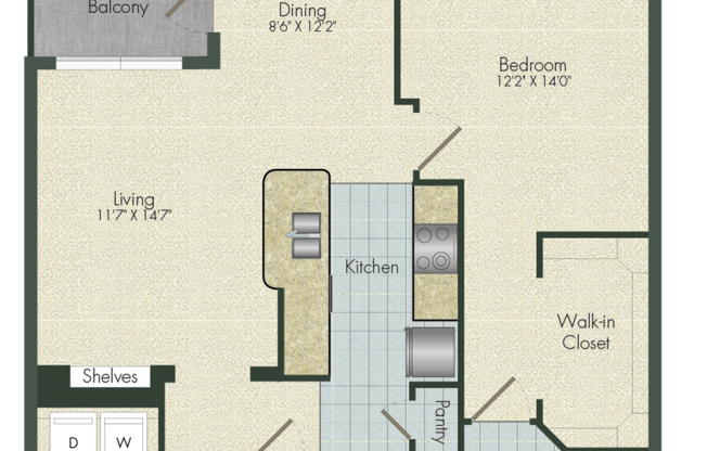 1 bed, 1 bath, 899 sqft, $1,429