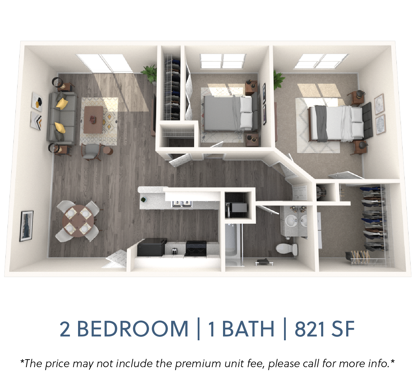 2 beds, 1 bath, 821 sqft, $1,175