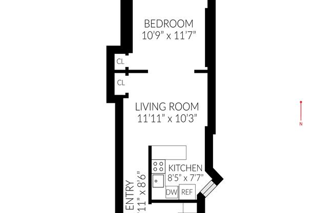 1 bed, 1 bath, 425 sqft, $3,000, Unit 3-RW