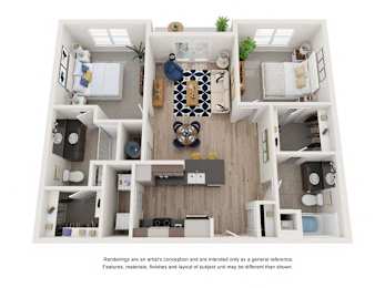 2 beds, 2 baths, 1,027 sqft, $1,495