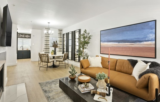 a living room with a couch and a coffee table