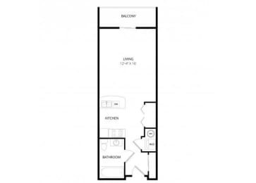 Studio, 1 bath, 448 sqft, $1,555