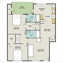 2 beds, 2 baths, 1,075 sqft, $1,556