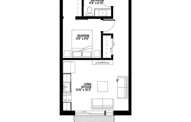 Studio, 1 bath, 556 sqft, $1,610, Unit 603