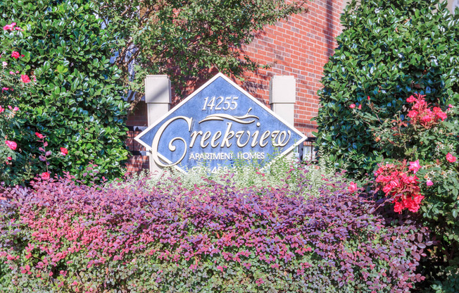 Creekview entryway signage  at Creekview Apartment Homes, Dallas, TX, 75254