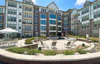 Courtyard with seating area and fire pit