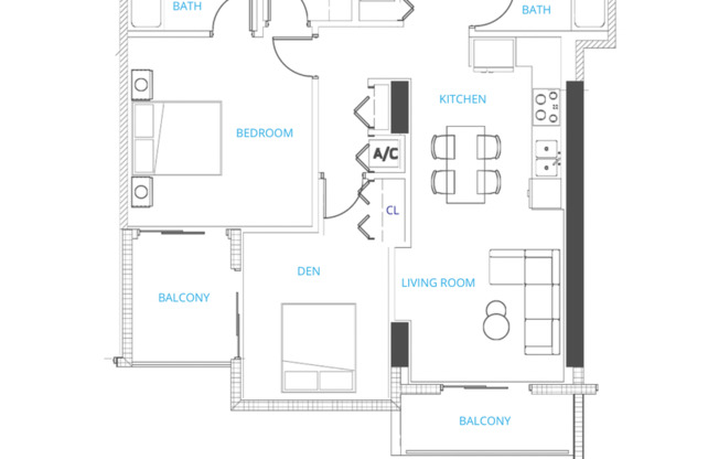 2 beds, 2 baths, 833 sqft, $2,500, Unit 806