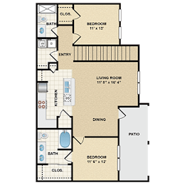 2 beds, 2 baths, 1,122 sqft, $1,729