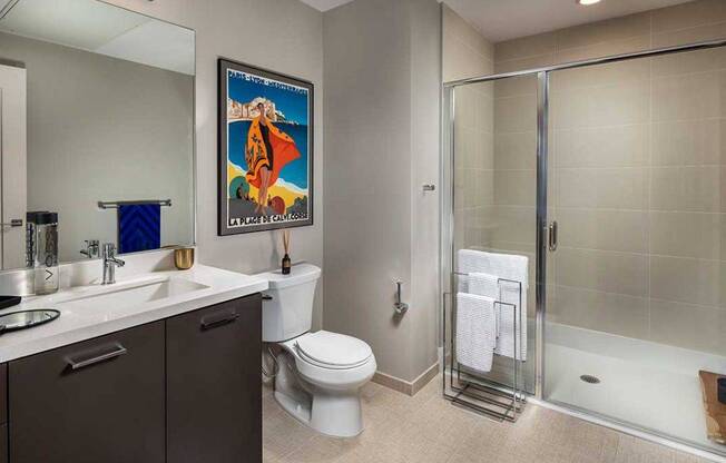 Model Bathroom at AV8 Apartments in San Diego, CA