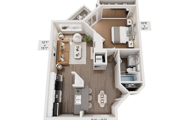 1 bed, 1 bath, 669 sqft, $2,585