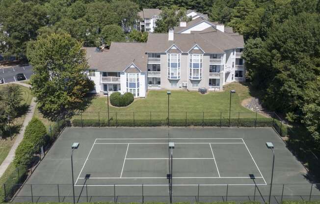 a tennis court arial view of Whitehall Estate apartments in Charlotte NC