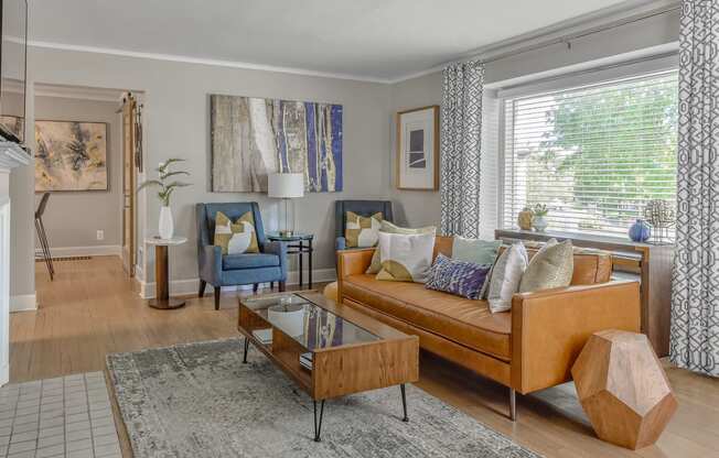 a living room with a couch and a coffee table