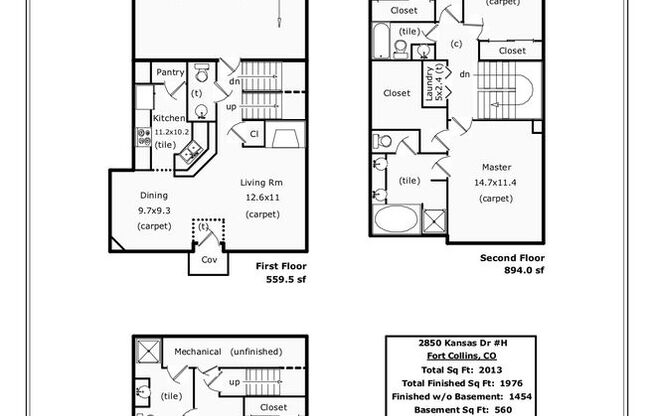 2 beds, 3.5 baths, 2,001 sqft, $1,600, Unit 2850 Kansas Dr H