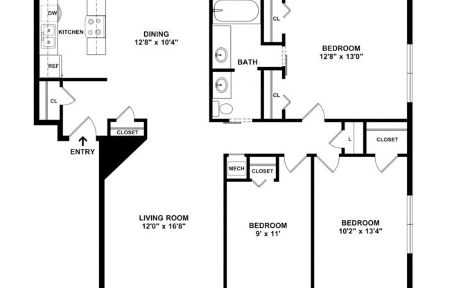 3 beds, 2 baths, 1,037 sqft, $1,725