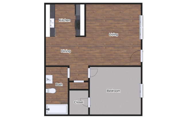 1 bed, 1 bath, 524 sqft, $1,045