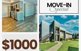A promotional image for a move-in special at the Telaverde apartment homes, offering $1000 off the move-in fee.