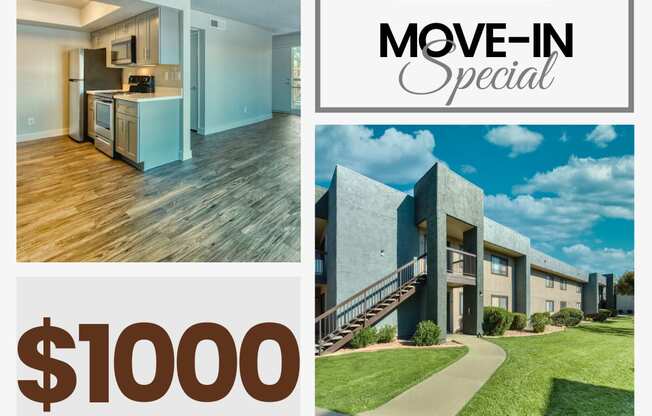 A promotional image for a move-in special at the Telaverde apartment homes, offering $1000 off the move-in fee.
