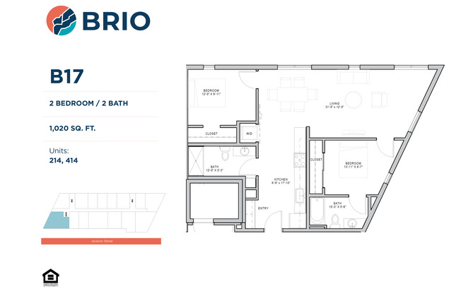 2 beds, 2 baths, 1,020 sqft, $1,775, Unit 414