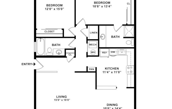 2 beds, 2 baths, 1,241 sqft, $3,370