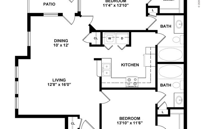 2 beds, 2 baths, 1,126 sqft, $1,313