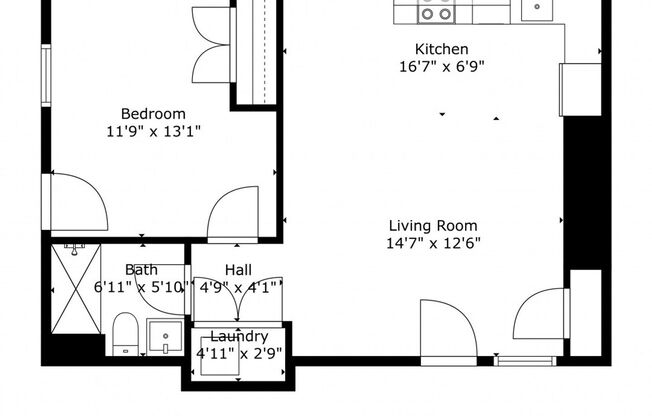 1 bed, 1 bath, 480 sqft, $1,100, Unit 103